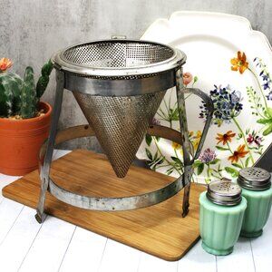 Vintage Metal Sieve Strainer in Stand - Kitchen Canning Food Mill